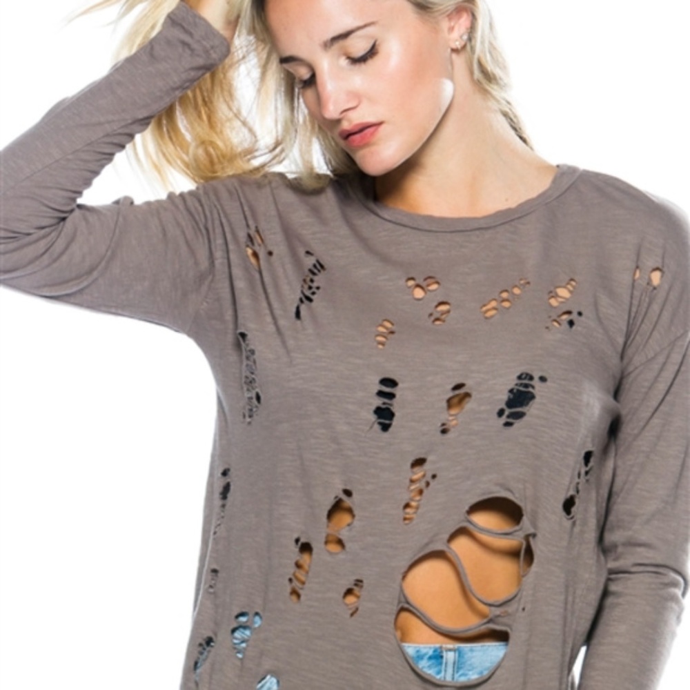 LAST 1DISTRESSED LONG SLEEVED TOP - Picture 3 of 4